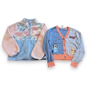 BLUEY Pastel Pink Fleece 1/4 Zip Jacket + Cardigan Girls Size XL 14-16